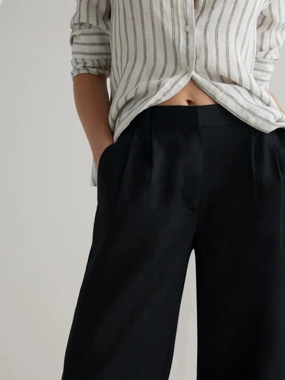Quince 100% European Linen Pleated Trouser in Black Size 8